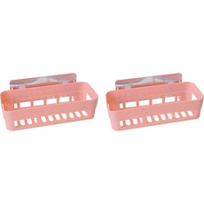 solve living 粉彩色系浴室廁所免鑽孔牆壁轉角式黏貼收納整理架置物架方形, 粉紅色, 2個