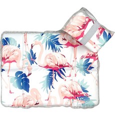 RaonToU 便攜式8折疊防水坐墊 2入, 19白色紅鶴