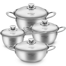 Kitchen-Art Beni 全不鏽鋼電磁爐鍋具4件組, 混合色, 單柄鍋 18cm + 雙耳鍋 20cm + 雙耳鍋 22cm + 火鍋 26cm