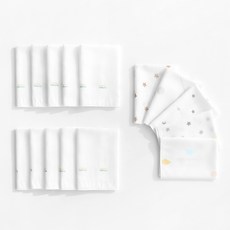 moms nature 幼兒用竹纖維竹纖維手帕 標誌紗布 10條+壓花 5條組