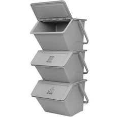 AllULiving 附把手可堆疊分類回收桶 3入, 米灰色