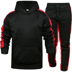 구디프 남성용 라인배색 루즈핏 후드티 + 트레이닝 팬츠 세트