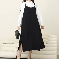 TURNKEY 女款大尺碼馬甲式側開衩A字長版洋裝 OPS-2833, 黑色