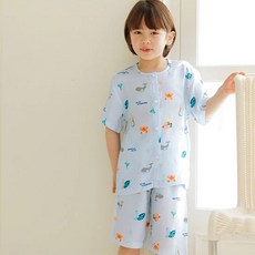 Maykids 童款印花人造絲短袖睡衣+短褲 水族館款