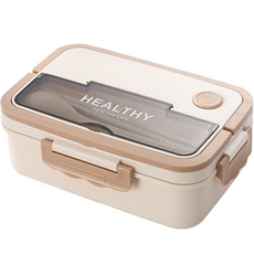 Salrimuibalgyeon Healthy 微波爐野餐便當盒 1000ml 方形 + 餐具 03 套組, 象牙白, 1套