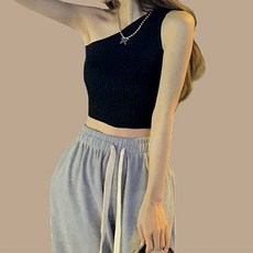 Goodif 女款不對稱彈性素色短版無袖針織背心