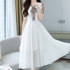 아뗄릭 여성용 홀리데이 비치 우아한 슬림 시스루 주름 쉬폰 롱 원피스 02348 빅사이즈 포함