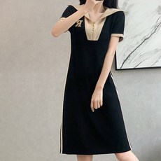 ATTERLIC Epothe 拉鍊修身側邊線條休閒中長版連身裙 02387 含大尺碼, 黑色