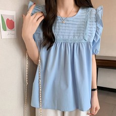 MEICHEL 大尺碼方領抓皺柔軟夏季女衫 02328