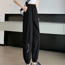 메이첼 여성용 허리 밴딩 스포티 부분 시스루 트레이닝 팬츠 02507