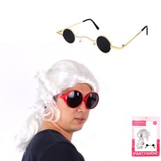 PARTYSHOW 音樂家假髮 + 復古迷你眼鏡組, 混合色(假髮), 金邊黑色(眼鏡), 1套