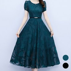 ATTERLIC 女款透視腰帶修身雪紡連身裙 02344, 綠松石