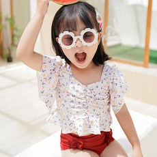 女童款花朵高腰泳衣泳裝套裝 CCW36GSW173