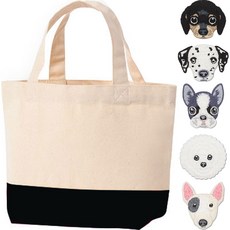 迷你雙色環保袋 + 狗狗頭像布貼 5種 DIY套組, 黑色(環保袋), 隨機出貨(布貼), 1套