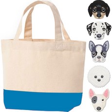 迷你雙色環保袋 + 狗狗頭像布貼 5種 DIY套組, 綠松石色(環保袋), 隨機出貨(布貼), 1套