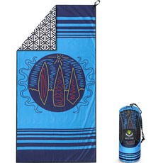 4monster 沙灘巾 收納袋 多用途 衝浪 超細纖維 大型 160 x 80 cm, 藍色衝浪, 1個