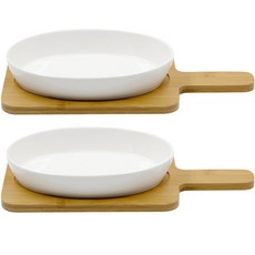 橢圓形木柄托盤 + 陶瓷烤箱格柵橢圓形套組, 2組, 混色