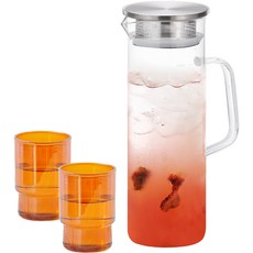 Reborn.J 燒杯玻璃水瓶 1.1L + 玻璃杯 260ml x 2入 琥珀色套組, 琥珀色(玻璃杯), 1個