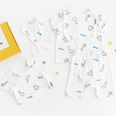 moms nature 孩童純棉衣物用品禮盒組 短袖包屁衣+短袖上衣+短褲+圍兜+頭帶