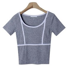 시크블랙 여성용 체리투 골지 배색 라인 슬림핏 유넥 반팔 티셔츠 cpt12534k34