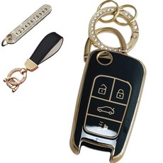 루루형제 쉐보레 호환 프리미엄 TPU 키케이스+번호키링+가죽스트랩 세트, 다크블랙, AC-05