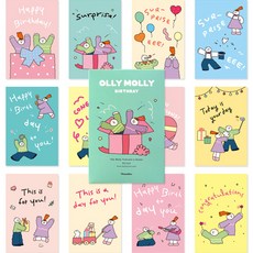 Monolike Oli Molly 生日快樂明信片 12款套組, 混色, 1套