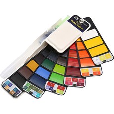 벨리안 휴대용 부채꼴 수채화 고체물감 + 워터브러쉬 세트, 151g, 33색