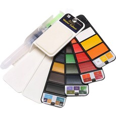 Bellian 便攜式扇形水彩固體顏料 + 水彩筆套組, 18色, 109g