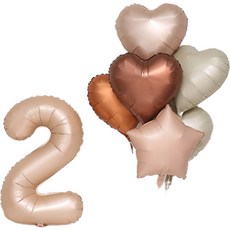 P&B UNITY 棕色數字2氣球 + 愛心星星氣球6件組, 米色, 1套