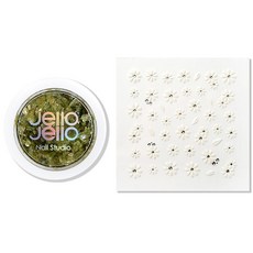 젤로젤로 꽃잎 테라조 글리터 + 네일스티커 세트, 1개, GL017 그린티씨드