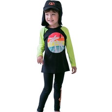 GOING KIDS 童款棕櫚樹印花防曬泳衣+緊身長泳褲+遮陽帽組