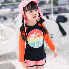 GOING KIDS 童款棕櫚樹印花防曬泳衣+短泳褲組