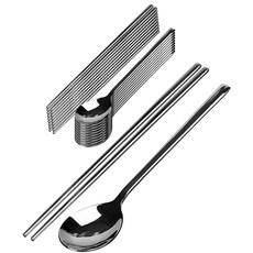 Queensense 迷人不銹鋼餐廳餐具 10 件套, 湯匙 10支+筷子 10雙, 銀色