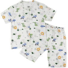 Maykids 童款印花人造絲短袖睡衣+短褲 野生動物園款