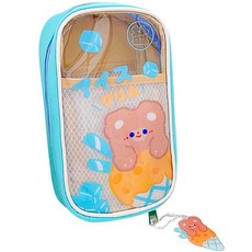 DOnG-A Pms 透明PU多功能收納包 + 角色吊飾 2入, 1個, 天藍色