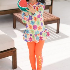 GOING KIDS 女童款花朵印花防曬泳衣+緊身長泳褲組