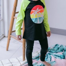 GOING KIDS 童款棕櫚樹印花防曬泳衣+緊身長泳褲+遮陽帽組
