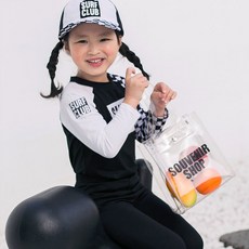 GOING KIDS 童款棋盤格紋拼接防曬泳衣+遮陽帽+緊身長泳褲組