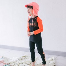 GOING KIDS 童款亮色拼接防曬泳衣+緊身長泳褲組