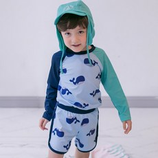 GOING KIDS 童款鯨魚印花泳衣+短泳褲+遮陽帽組