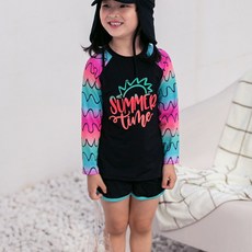 GOING KIDS 童款時尚波紋防曬泳衣+短泳褲組