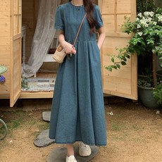 페이퍼먼츠 릴리치 백 버튼 포인트 데님 반팔 원피스 05399 빅사이즈 포함