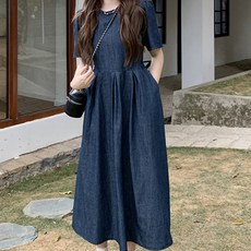 페이퍼먼츠 릴리치 백 버튼 포인트 데님 반팔 원피스 05399 빅사이즈 포함