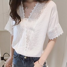 Elsso 蕾絲層次寬鬆雪紡襯衫
