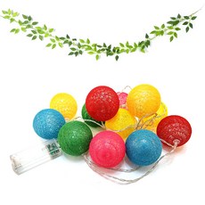 PARTYSHOW 尤加利葉花環 橢圓形 1.8m+LED棉球燈組, 混色（花環）、鮮豔（球光）, 1組