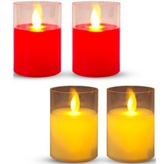 派對錶演真正 LED 8 厘米蠟燭 2 x 2 件套組（小號）, 紅色, 米色, 1組