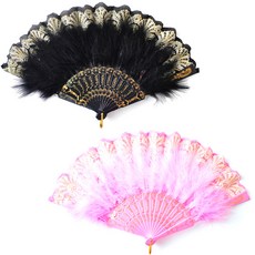 PARTYSHOW 豪華羽毛扇2件組, 黑色 + 粉紅色, 1套