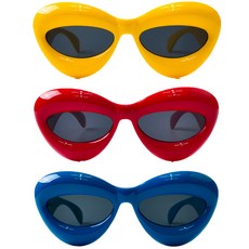 파티쇼 패션 고글 파티 안경 3종 세트, 옐로우, 레드, 블루, 1세트