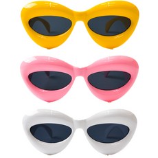 파티쇼 패션 고글 파티 안경 3종 세트, 옐로우, 핑크, 화이트, 1세트