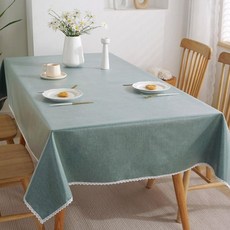 JSMOM 蕾絲滾邊防水桌布, 2 人 (90x130), 孔雀藍